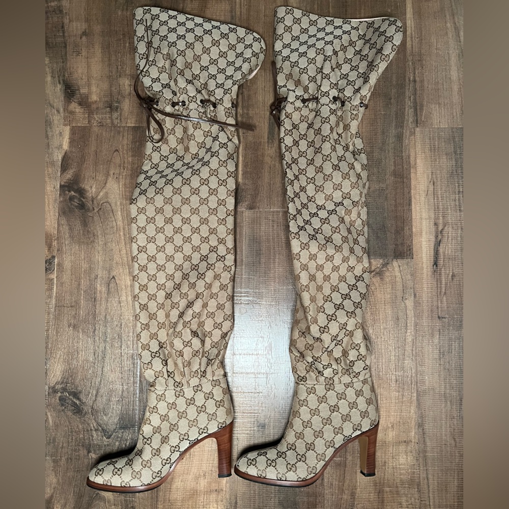 Gucci Thigh High GG Canvas Lisa Boot